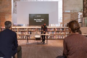 Uriel Orlow, Grey Green Gold (and Red), lecture performance. Copyright Manifesta. Photo by CAVE Studio